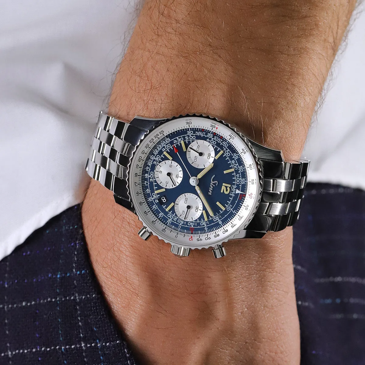 Sinn 903 St B E II Navigation Chronograph - Steel Bracelet - Blue Dial