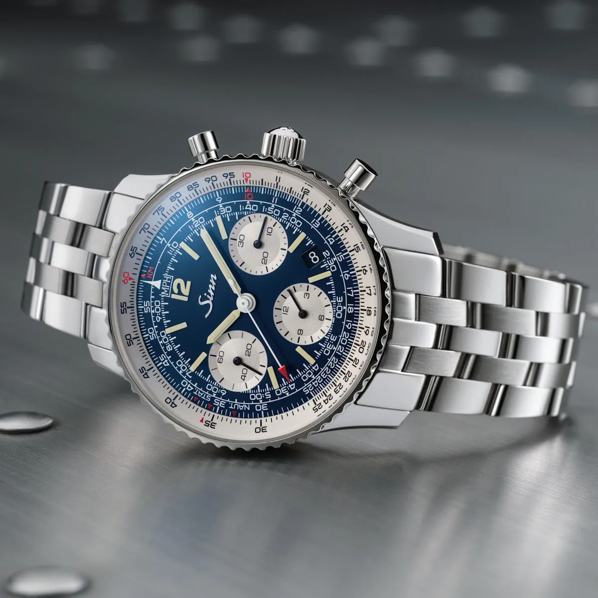 Sinn 903 St B E II Navigation Chronograph - Steel Bracelet - Blue Dial