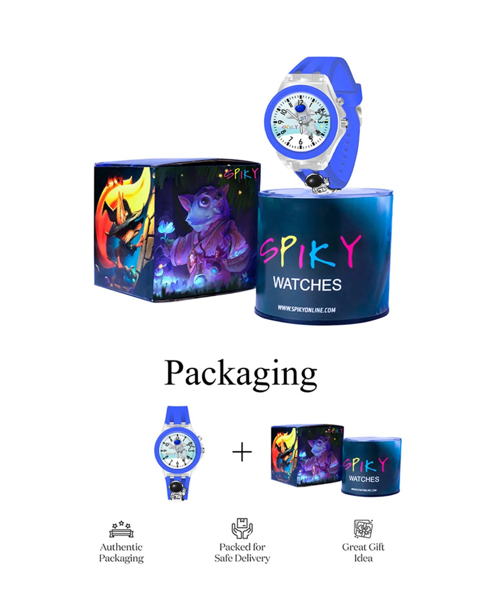 Spiky 3D Cartoon Astronaut Analog Light Watch for Kids Boys & Girls - Dark Blue