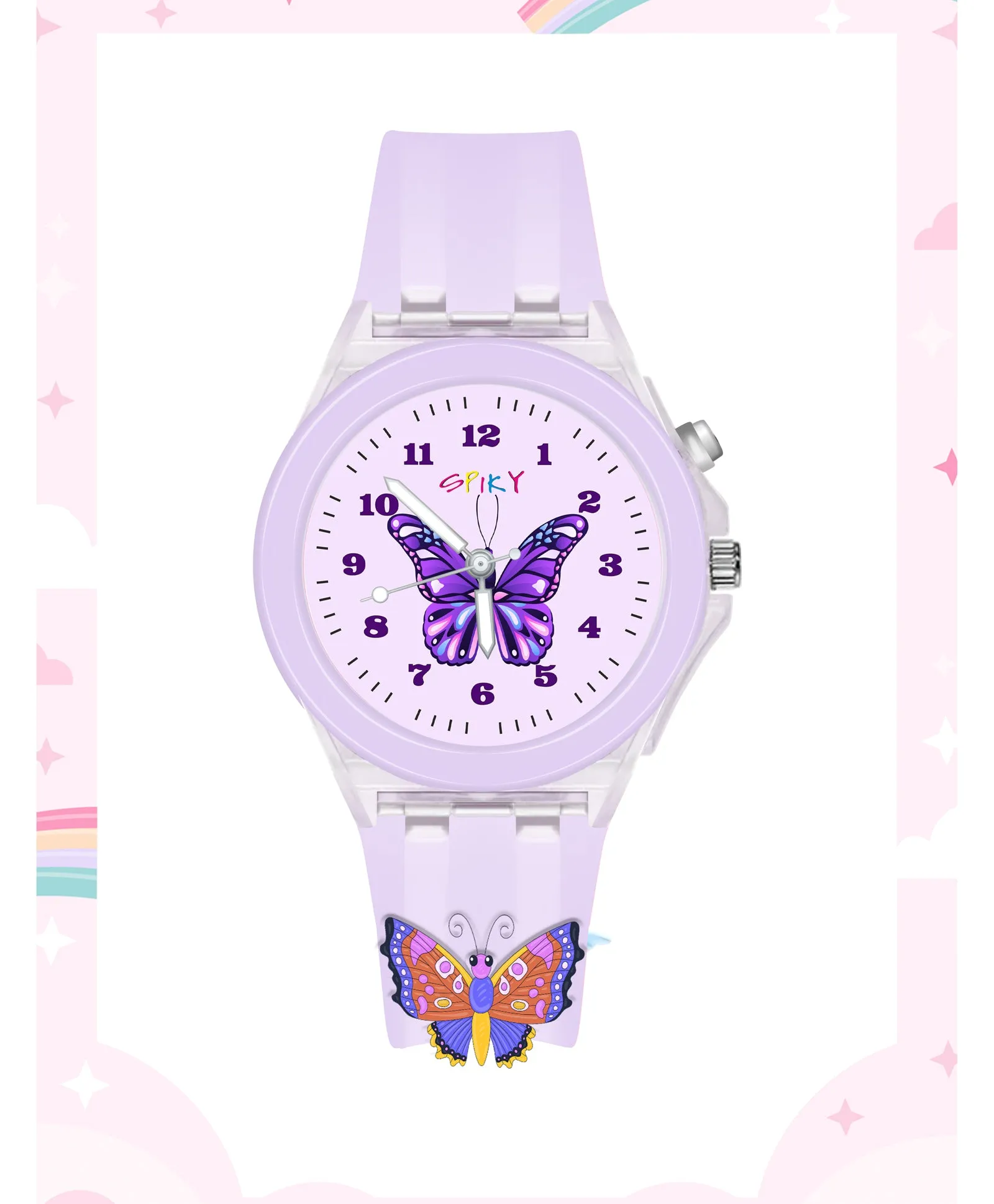 Spiky 3D Cartoon Butterfly Analog Light Watch for Kids & Girls - Purple