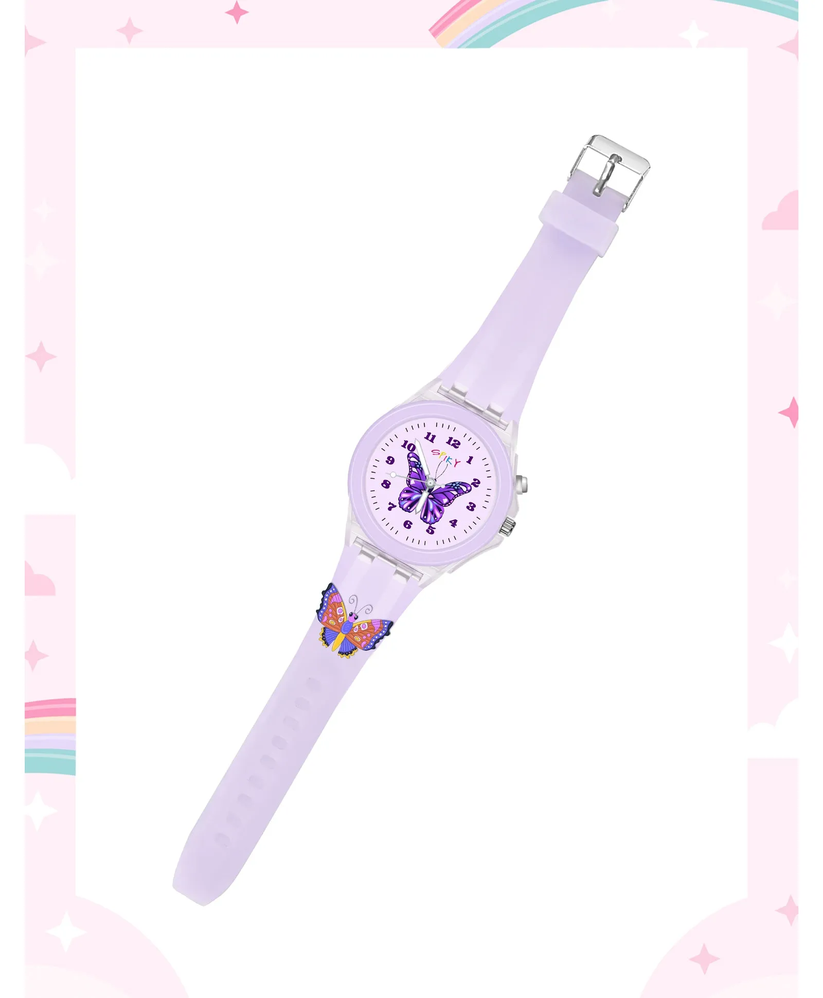 Spiky 3D Cartoon Butterfly Analog Light Watch for Kids & Girls - Purple