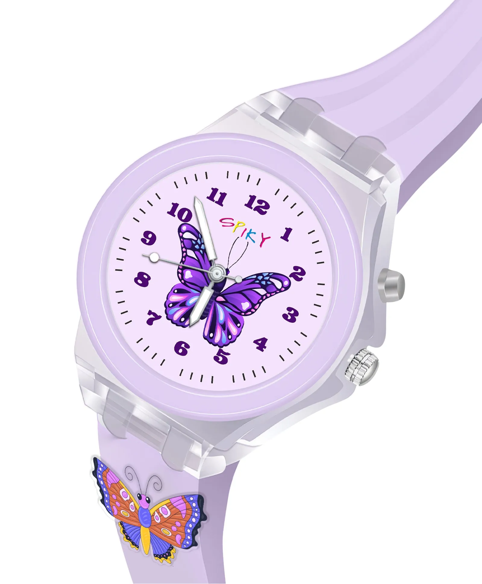 Spiky 3D Cartoon Butterfly Analog Light Watch for Kids & Girls - Purple