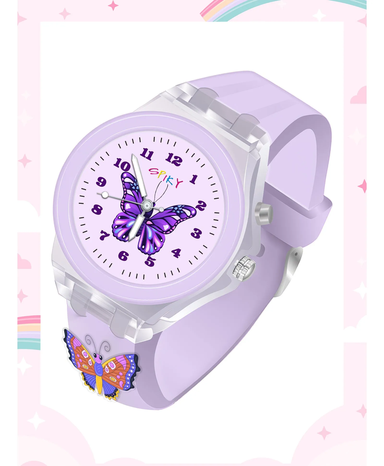 Spiky 3D Cartoon Butterfly Analog Light Watch for Kids & Girls - Purple