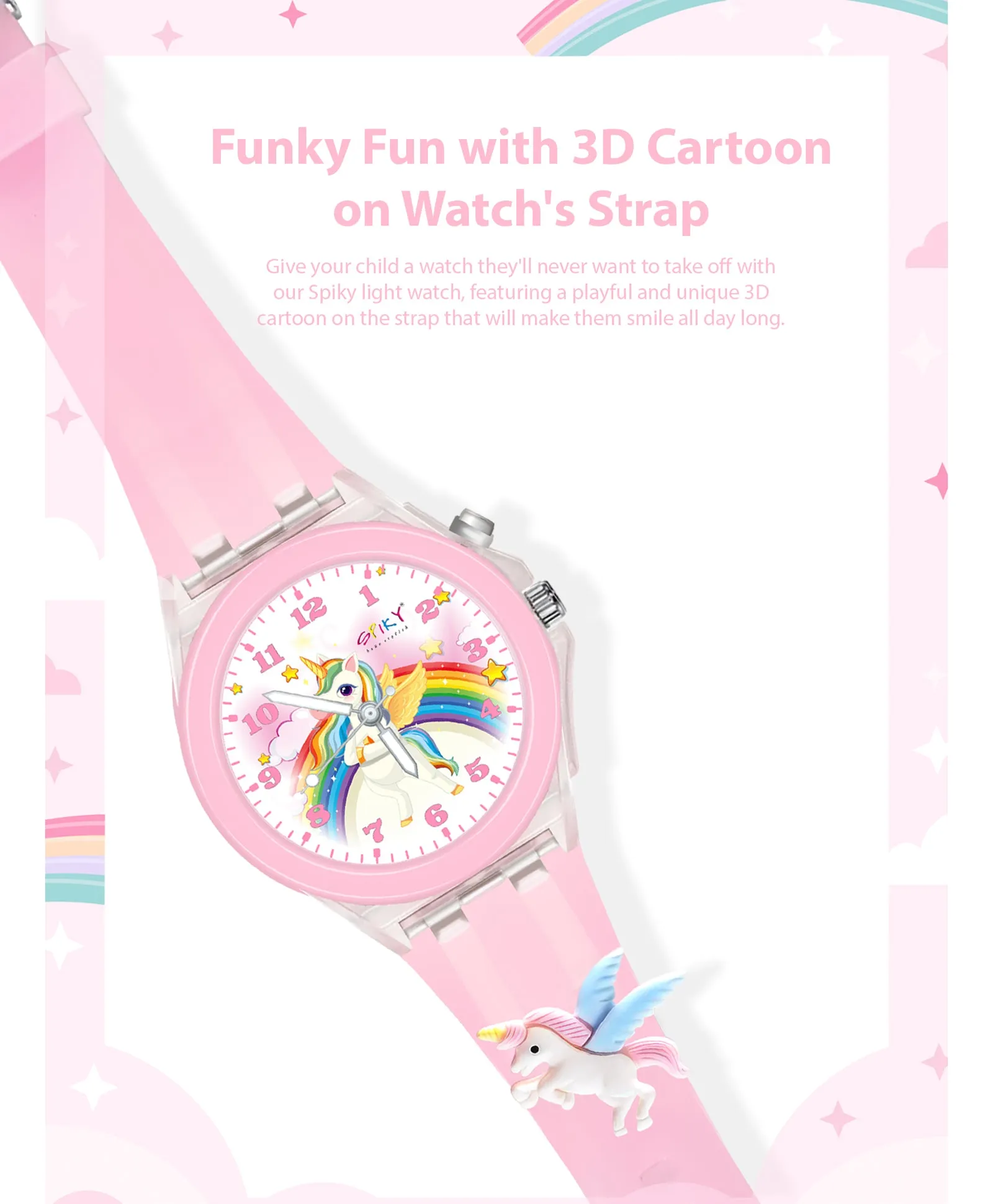 Spiky 3D Cartoon Butterfly Analog Light Watch for Kids & Girls - Purple