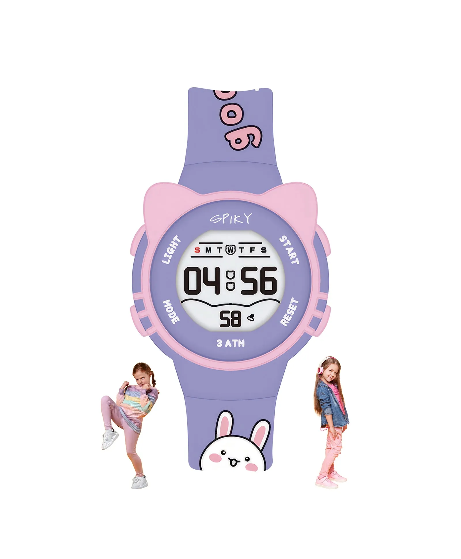 Spiky Round Cat Shaped Sports Digital Watch - Purple