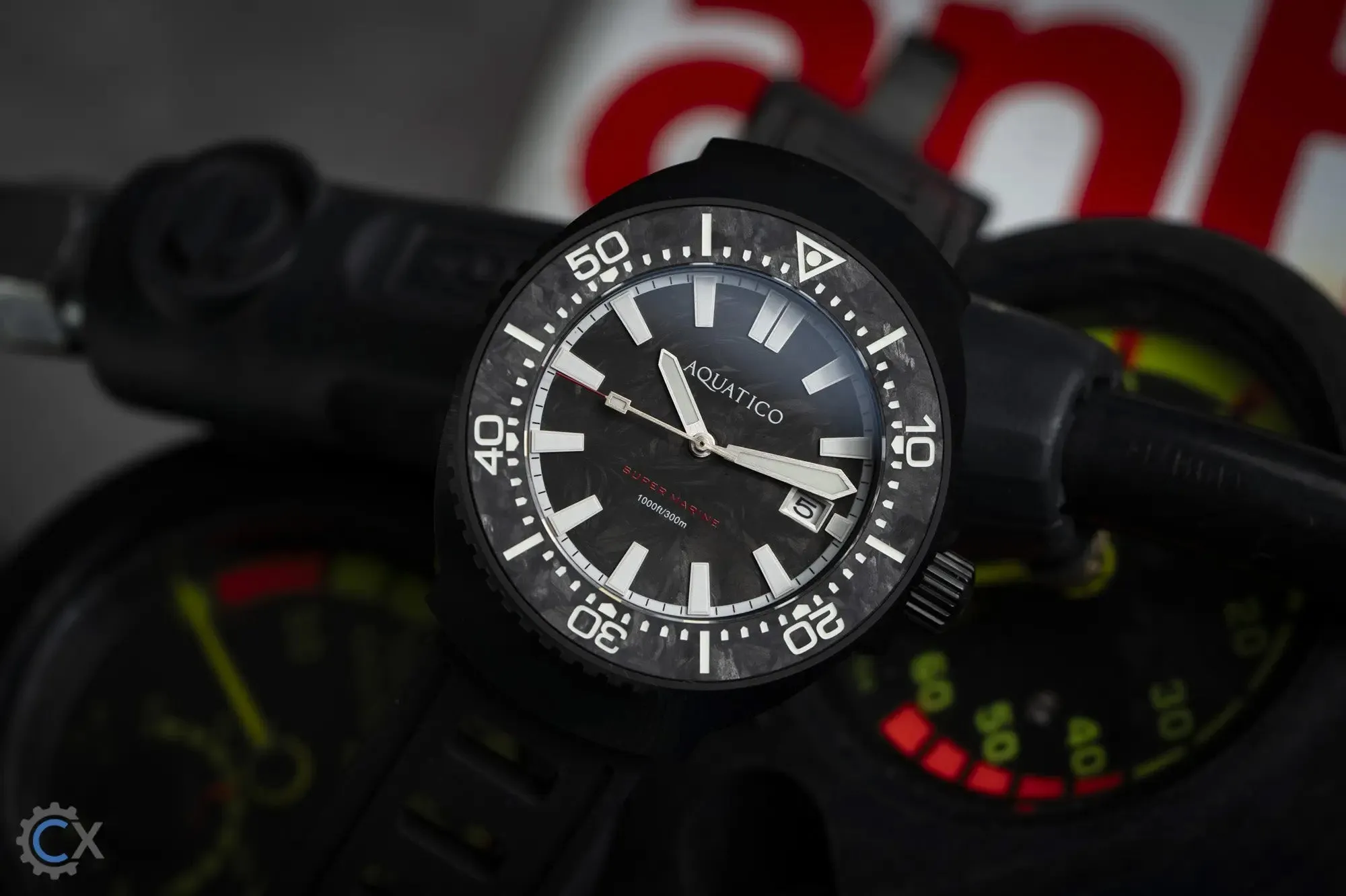 Super Marine  Titanium PVD Black Forged Carbon Dial and Bezel Inlay