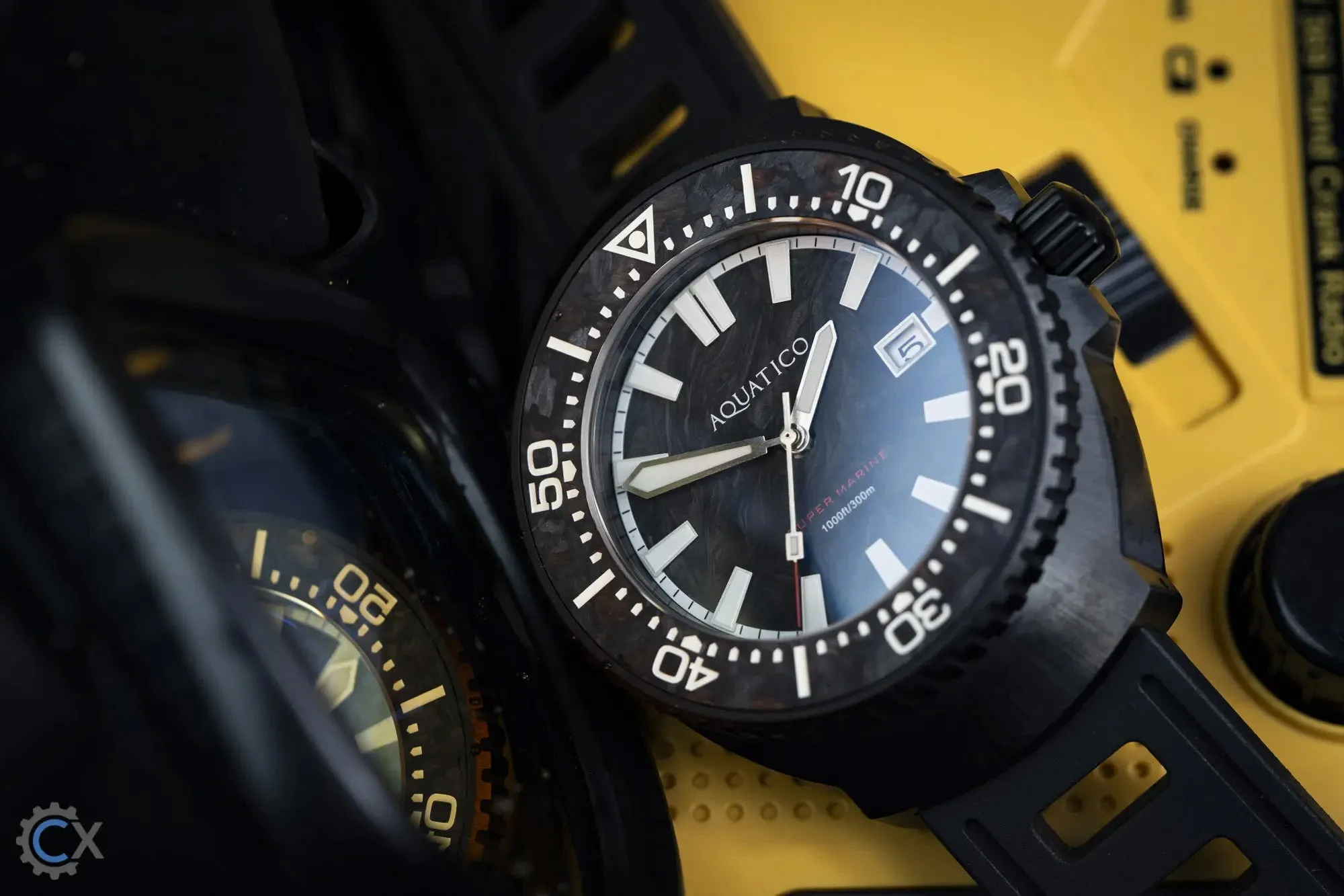 Super Marine  Titanium PVD Black Forged Carbon Dial and Bezel Inlay