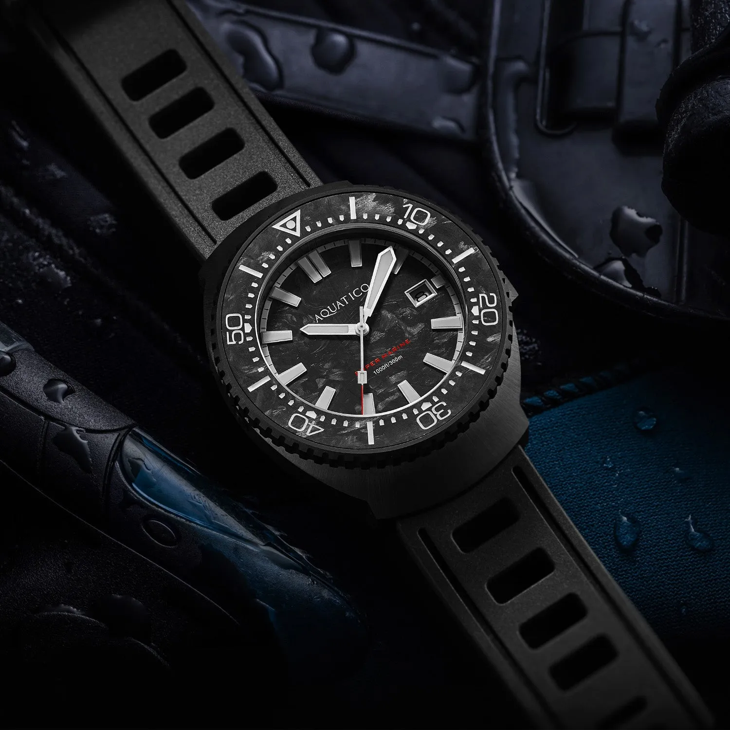 Super Marine  Titanium PVD Black Forged Carbon Dial and Bezel Inlay