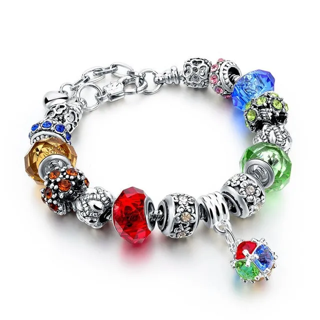 Szelam 2017 New Crystal Beads Bracelets Bangles Silver Plated Charm  Bracelets For Women Friendship Pulseras SBR160014