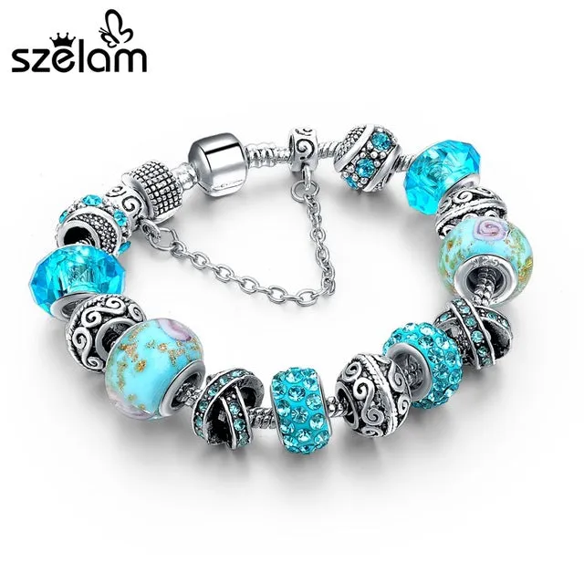 Szelam 2017 New Crystal Beads Bracelets Bangles Silver Plated Charm  Bracelets For Women Friendship Pulseras SBR160014