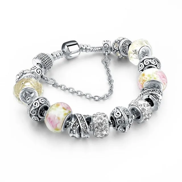 Szelam 2017 New Crystal Beads Bracelets Bangles Silver Plated Charm  Bracelets For Women Friendship Pulseras SBR160014