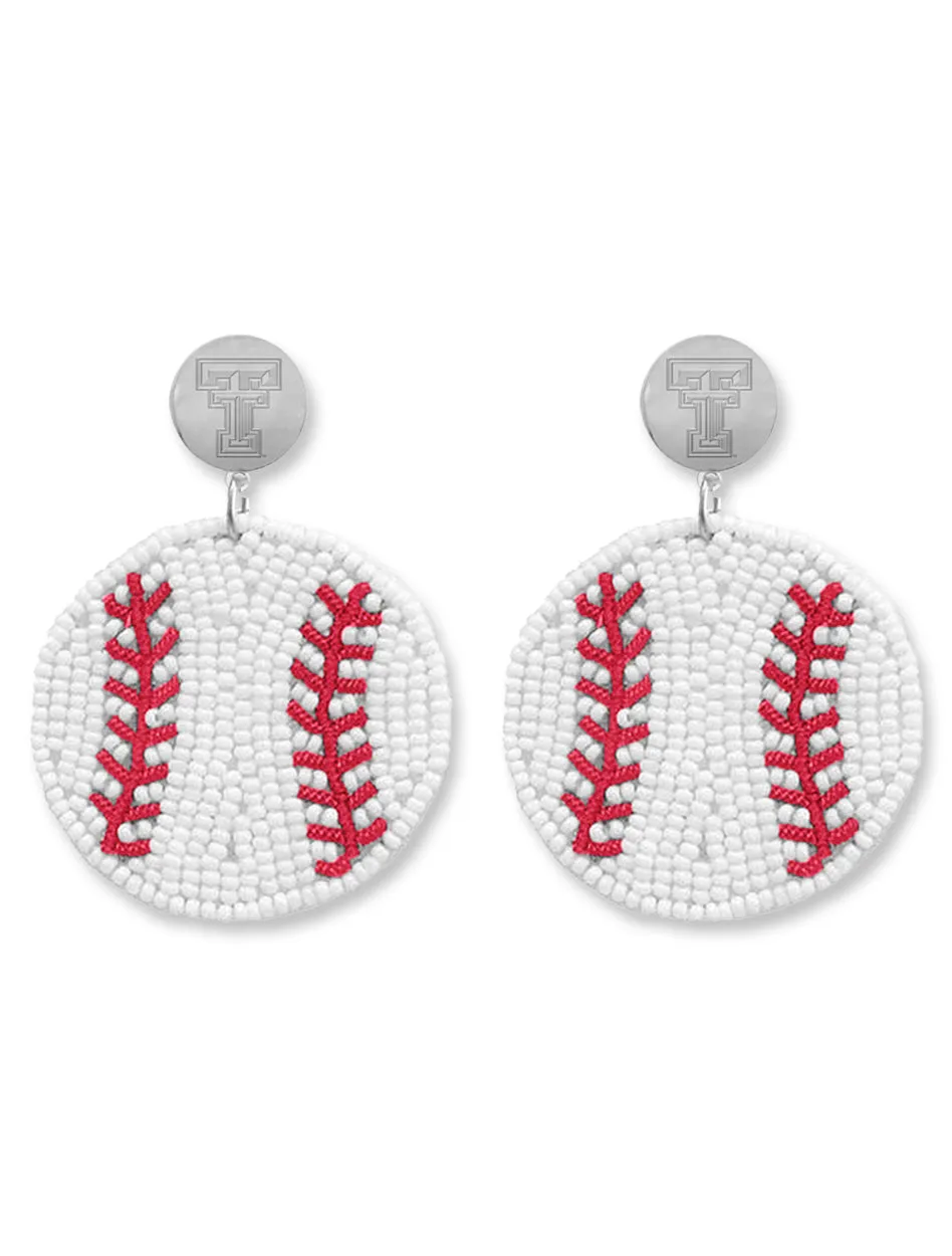 Texas Tech Red Raiders "Ace" Beaded Baseball Earrings