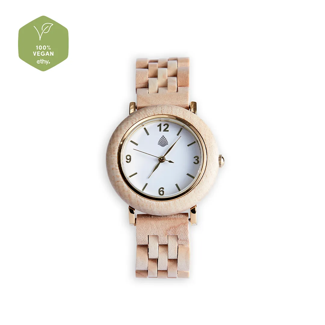 The Birch Watch - Handcrafted Upcycled Wooden Timepiece with Gold Accents | Eco-Friendly, Unique, and Stylish